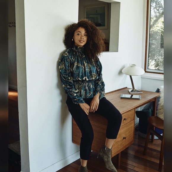 Portobello Mock Neck Silk Top (Color - Cheetah) - Picture 3 of 6